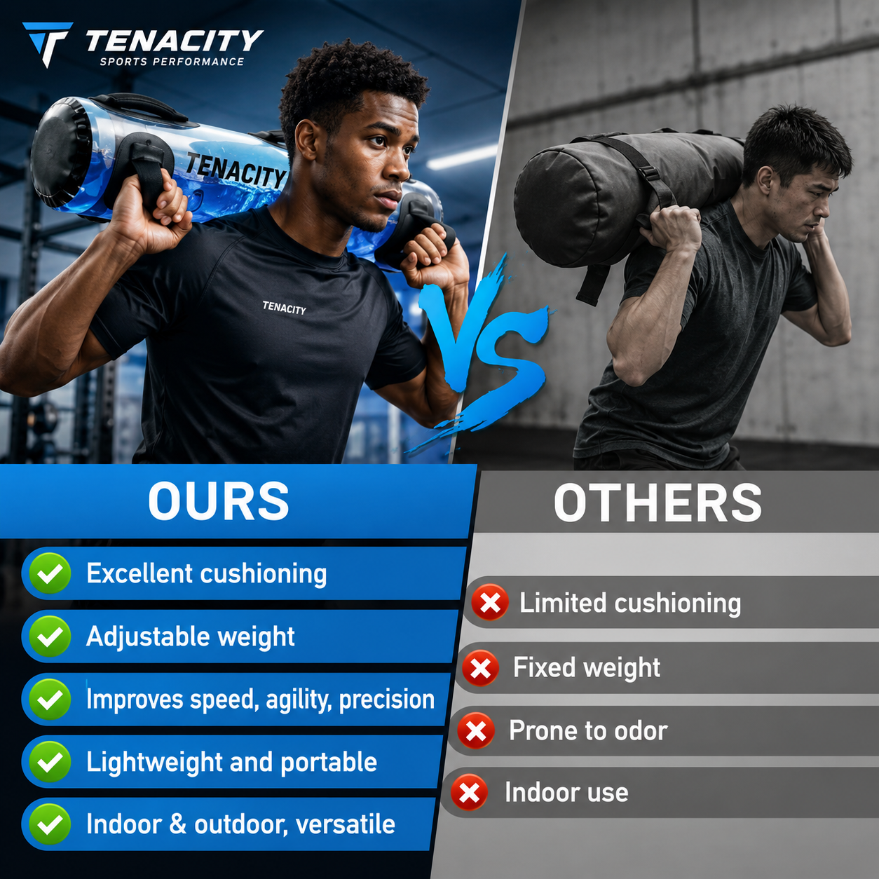 Tenacity Aqua Bag comparison with traditional training bag