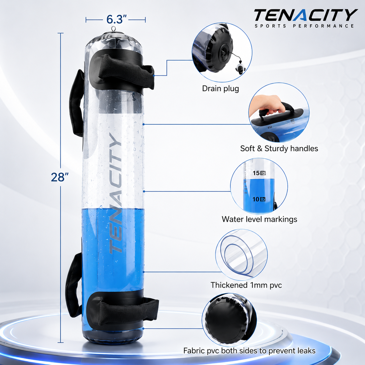 Tenacity Aqua Bag dimensions and feature callouts