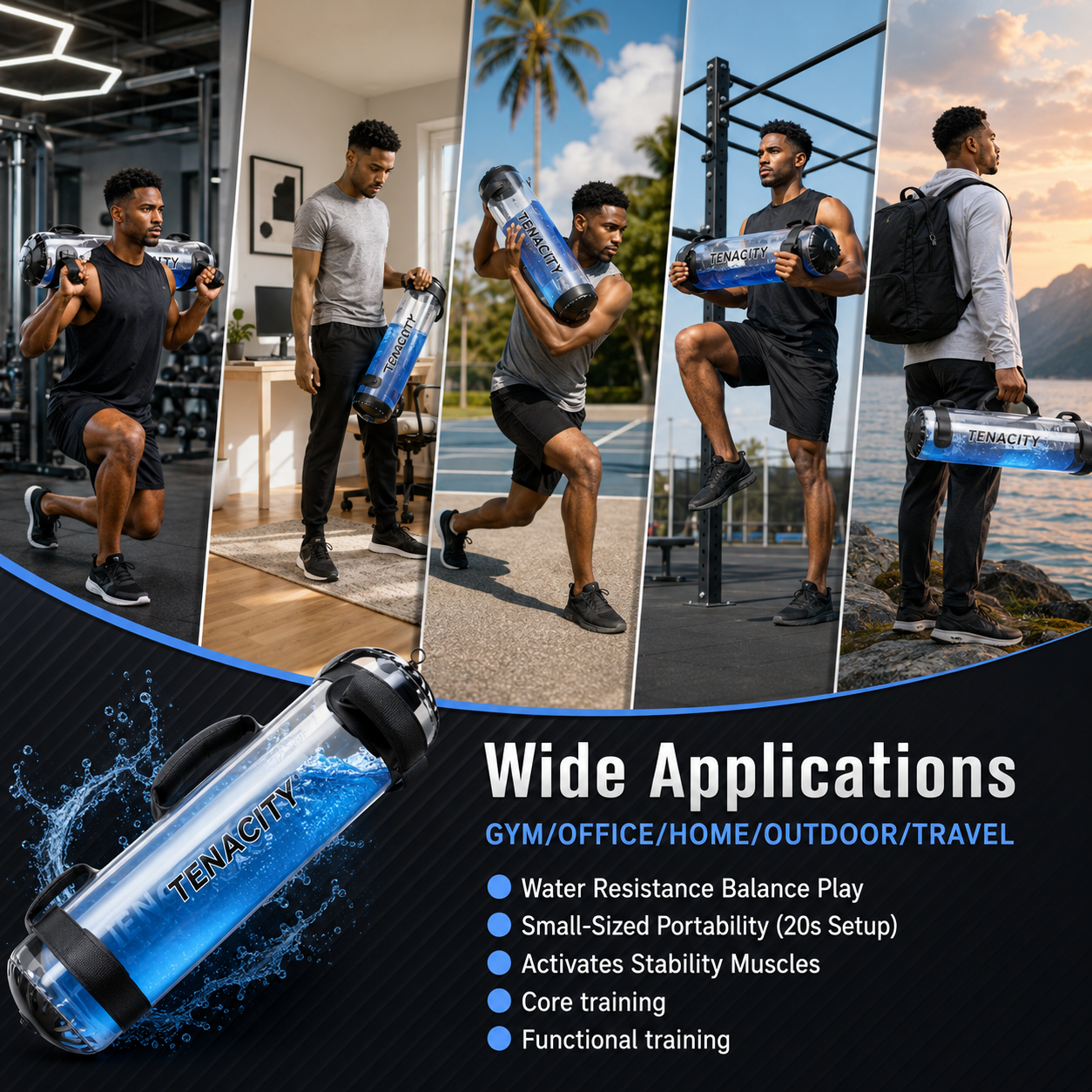 Tenacity Aqua Bag wide applications for gym home outdoor and travel