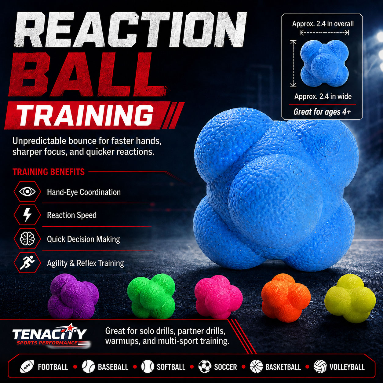 Tenacity Reaction Ball training product with random color options