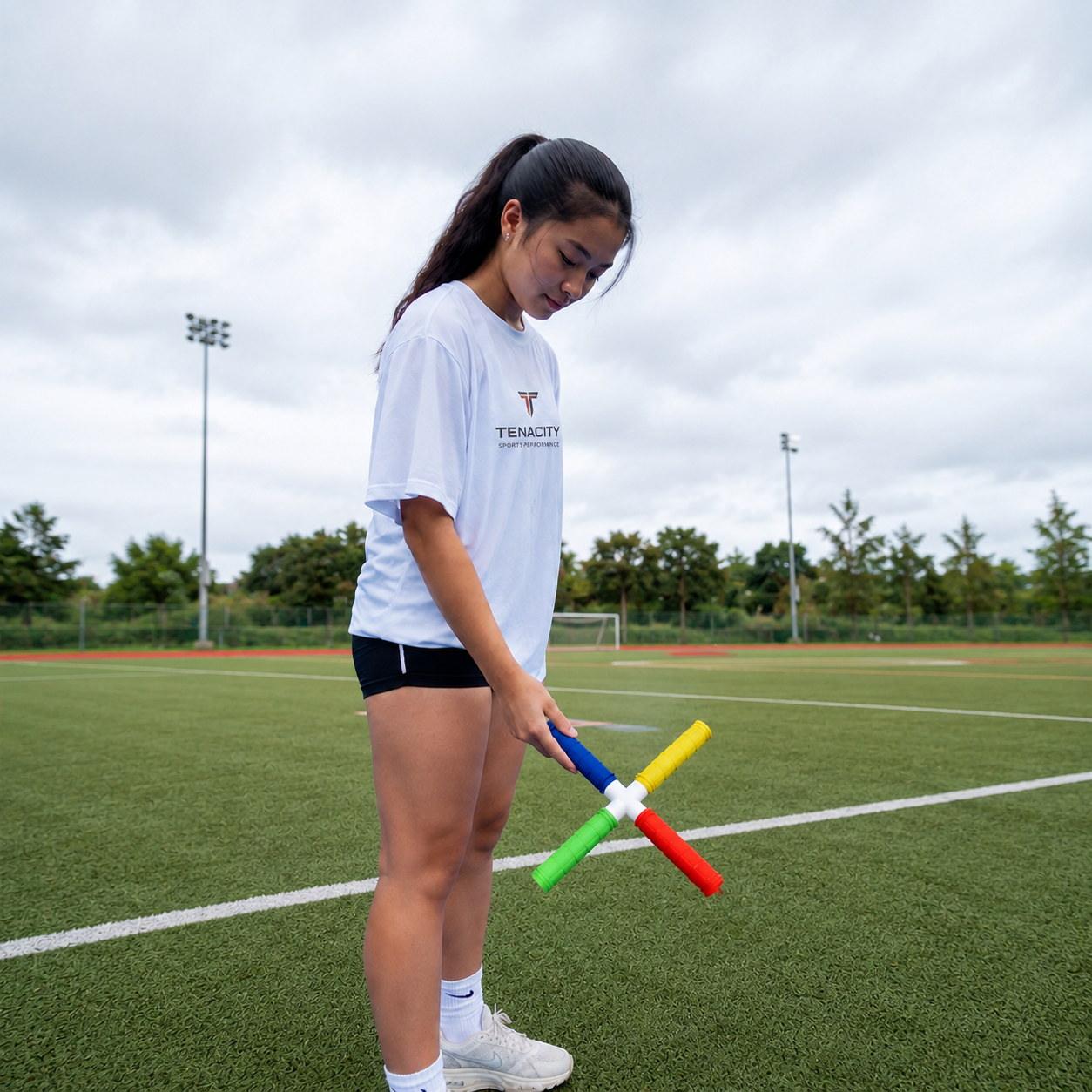 Athlete using Reaction Stick on field